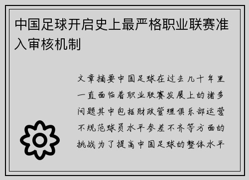 中国足球开启史上最严格职业联赛准入审核机制 中国足球开启史上最严格职业联赛准入审核机制